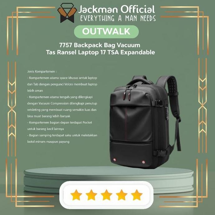 TERLARIS - OUTWALK 7757 Backpack Bag Vacuum - Tas Ransel Laptop 17 TSA Expandable