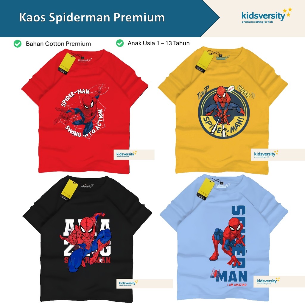 Kaos Anak Spiderman Baju Premium Laki-laki Perempuan Cotton