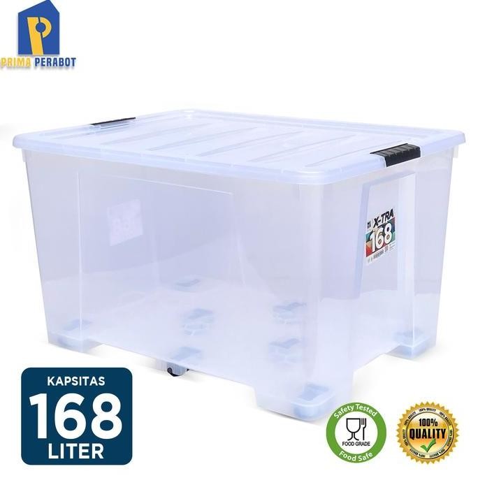 

Terlaris Storage Box Transparan 168 Liter Container Penyimpanan Box Extra Jumbo