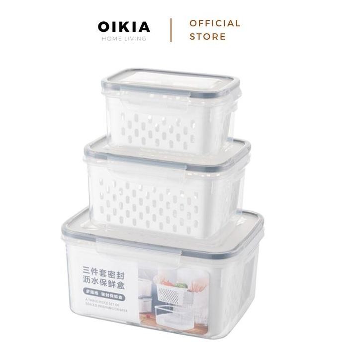 

Terlaris Oikia Tempat Penyimpanan Sayur Buah Makanan Storage Box Set 3 In 1 Container Organizer Kulkas Saringan Dapat Dilepas Model Estetik Plastik Wadah