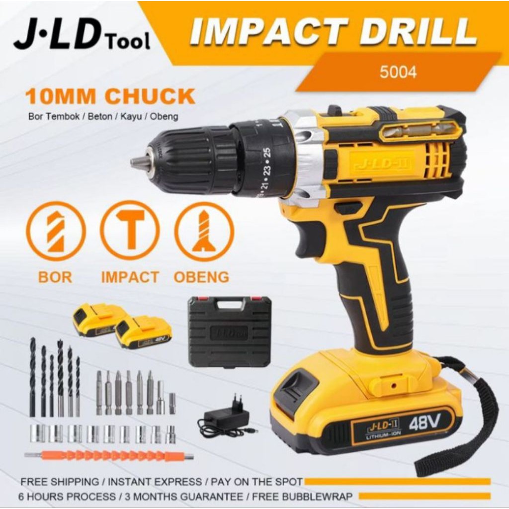 BOR BATERAI DRILL 10MM JLD 48VF BETON KAYU DAN BESI DAPAT 2 BATREI PALING LARIS - JLD 36V