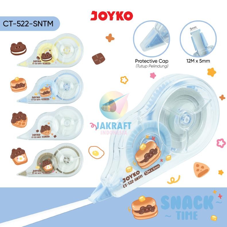 

(12 Pcs) GROSIR Correction Tape JOYKO CT-522-SNTM Snack Time Tip-X Tip Ex Pita 12 Meter isi Lebih Banyak Long Life | PACK