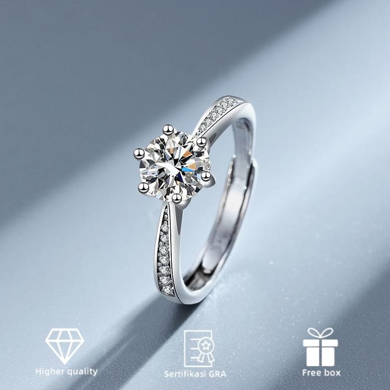sfI Cincin Wanita adjust Cincin Berlian Moissanite gra ori Cincin perak anti korosi pudar Free box A