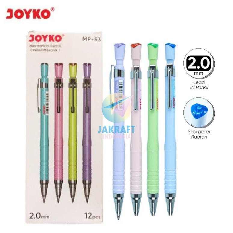 

(12 Pcs) GROSIR Pensil Mekanik 2B JOYKO MP-53 Pastel Color 2.0 mm Retractable Mechanical Pencil | PACK