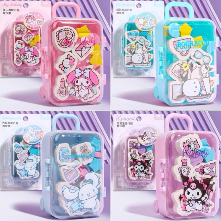 

kawaii sanrio eraser set suitcase iigen penghapus imut cinnamorol kuromi