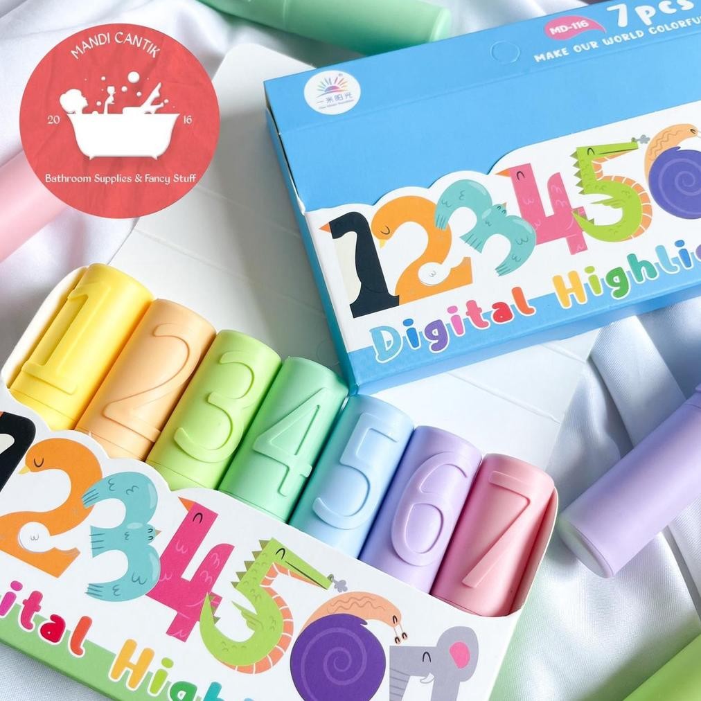 

highlighter set angka 1 hingga 7 bukan stabil0 alat tulis kantor termurah kekinian bagus lucu imut satu set isi 7 biji