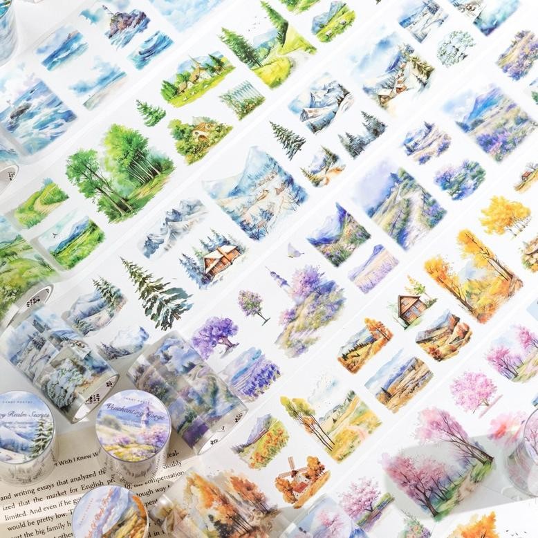 

(3DD) washi tape selotip transparan kiss cut alam gunung pantai hutan forest beach mountain sakura AST