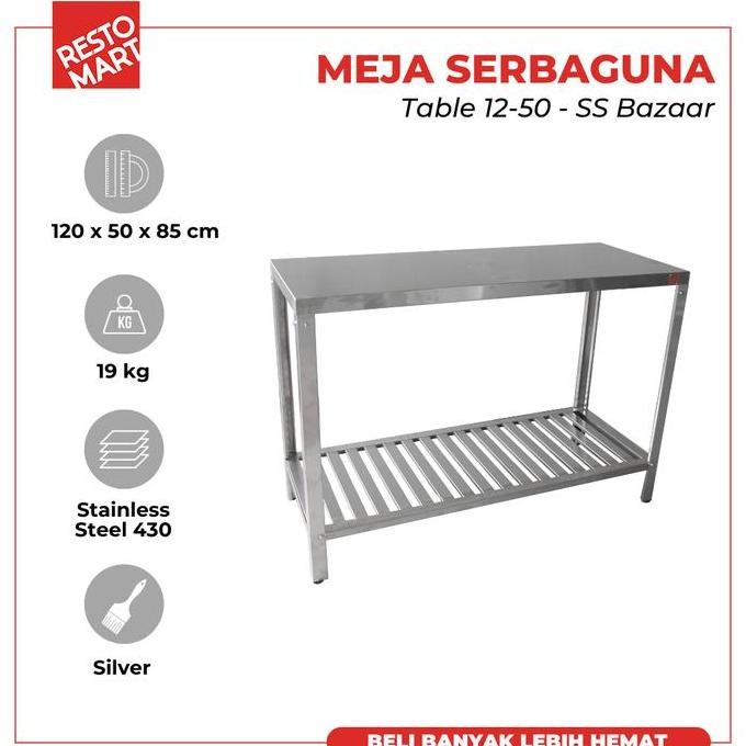 Meja Stainless Serbaguna / Table 12-50 Restomart Ss (0313486)