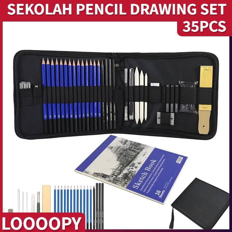 

LOOOOPY 35PCS/Set Sketch Pencil Pisau Penghapus dan Pensil Gambar untuk Keperluan Sekolah Pencil Drawing Set