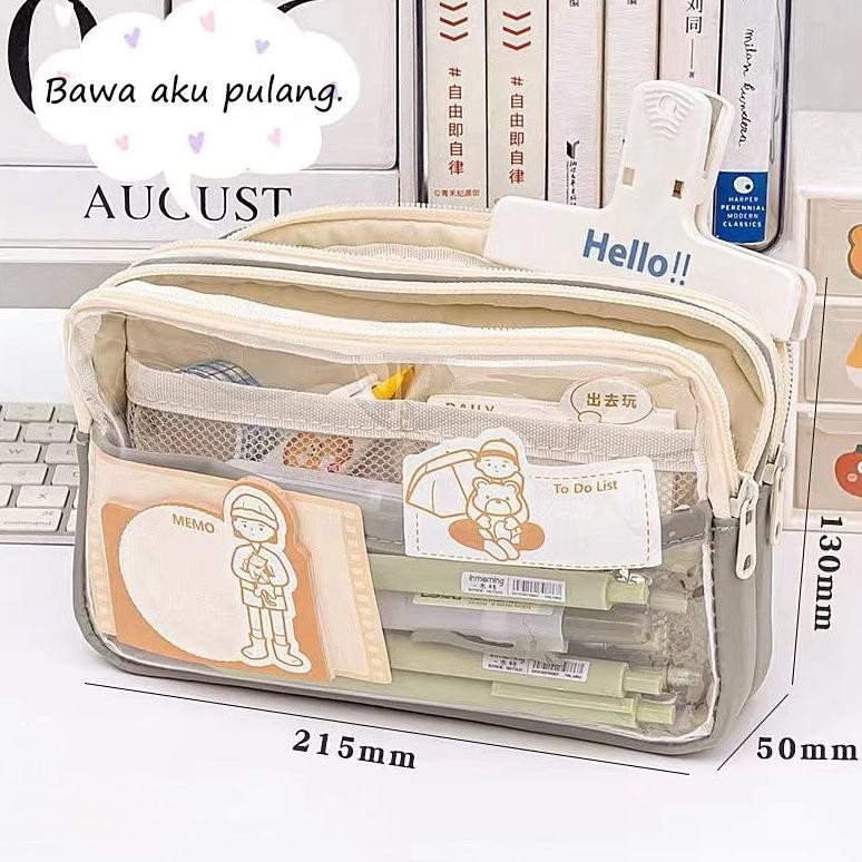 

Large Tempat Pensil Pen Pouch Kotak Pensil Transparan Aesthetic Pencil Case Lucu Stationery Organizer AST