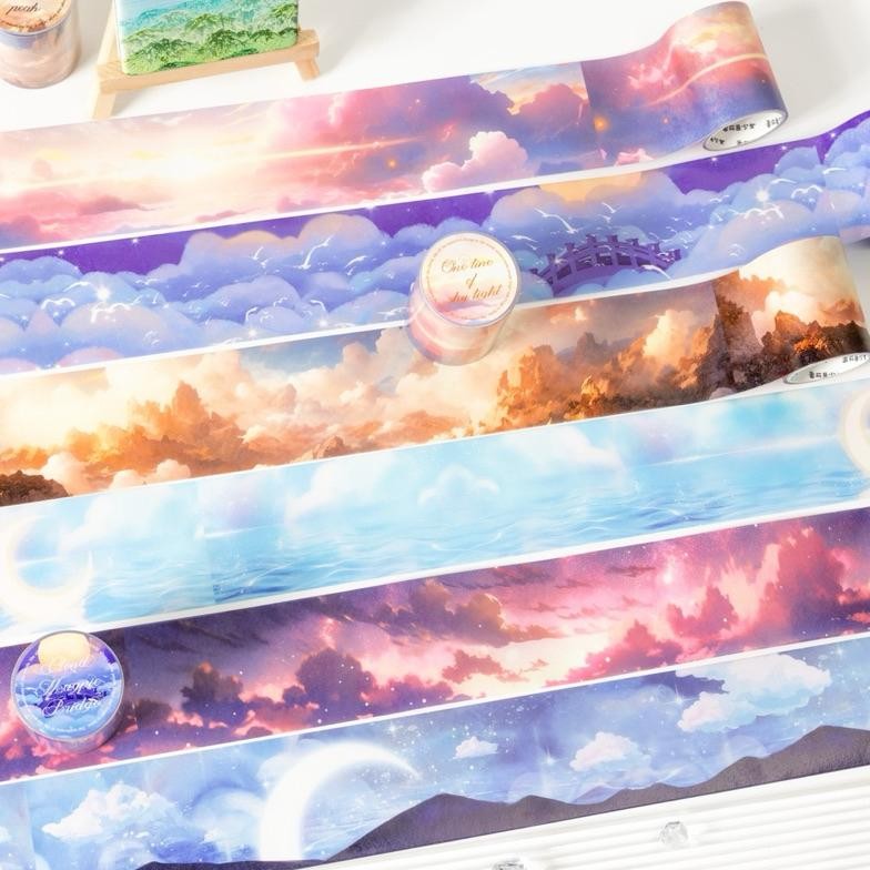 

(1BC) washi tape selotip pemandangan alam awan langit biru pastel cloud sky blue journaling AST