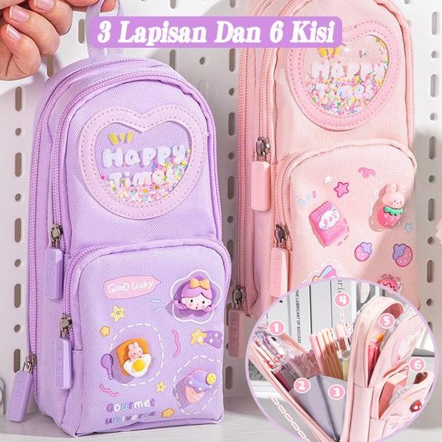 

MOREBI Tempat Pensil Kotak 3D Anak Perempuan Lucu Besar/ Kotak Pensil Anak Sekolah 6 Ruang/ Tempat Pensil Kapasitas Besar Stroberi/ Kotak Pensil Anak Sekolah AST