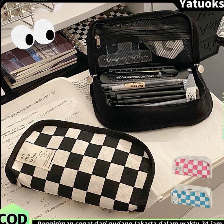 

Kotak pensil kotak pensil kotak-kotak hitam putih berkapasitas besar Perangkat Pembelajaran Kotak pensil/tempat alat tulis Jepang berkapasitas besar AST