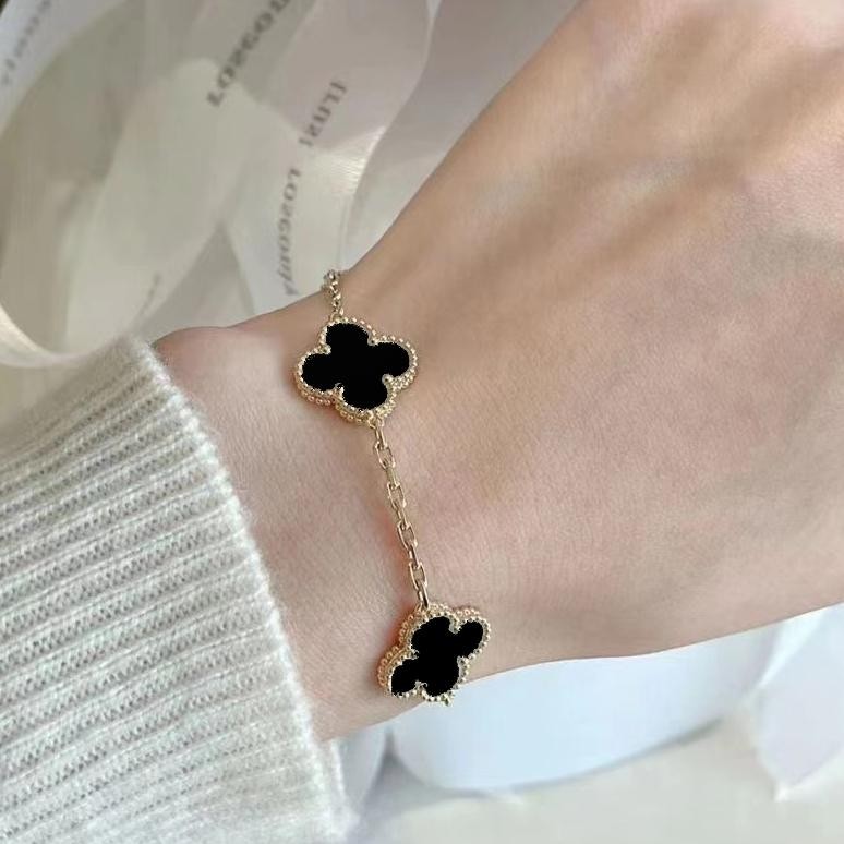 sfI [Emas asli 17K] Gelang wanita/gelang emas hitam/putih/merah/merah muda/merah/platinum/gelang dau