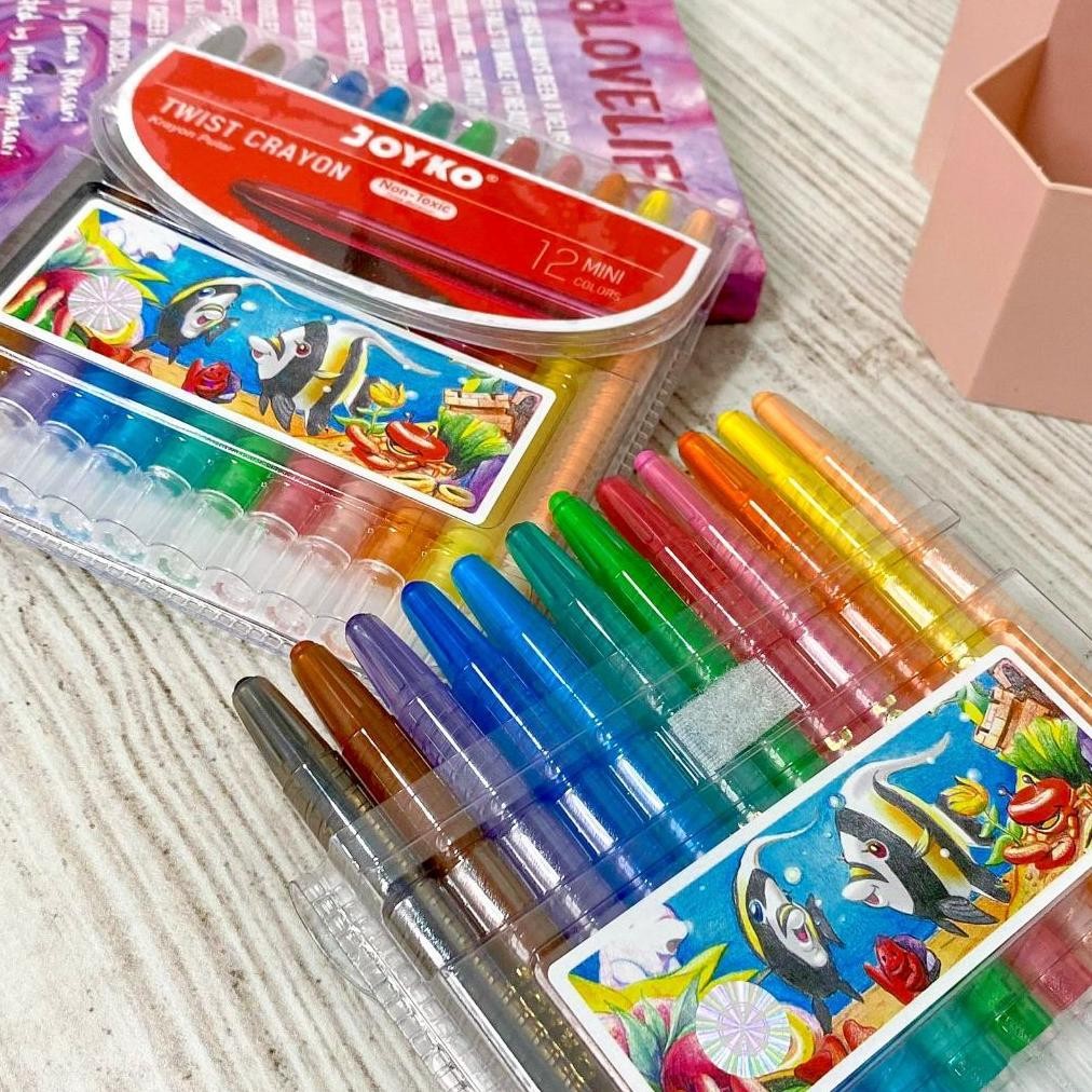 

Crayon TWCR Non-Toxic JOYKO Original 100% Krayon Pastel Putar Mini Twist Pensil Warna Alat Tulis Menggambar Anak Art Craft ISI 12 PCS KR-1387 AST