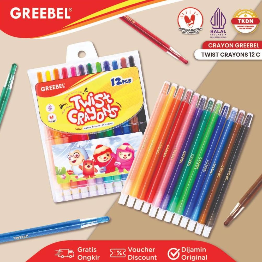 

GREEBEL Crayon Putar / Krayon Twist 12 Warna Panjang / Twist Crayons 12C AST