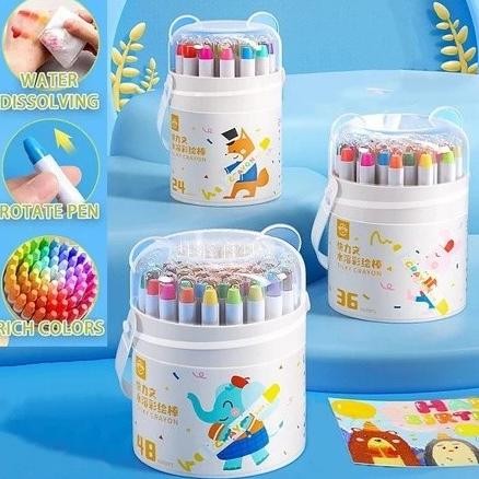 

36/48 warna Crayon grasp Crayon Putar Washable for kids Colorful Bucket Krayon Mewarnai Alat Warna Set Anak Non-Toxic Easy to Clean&Grasp AST