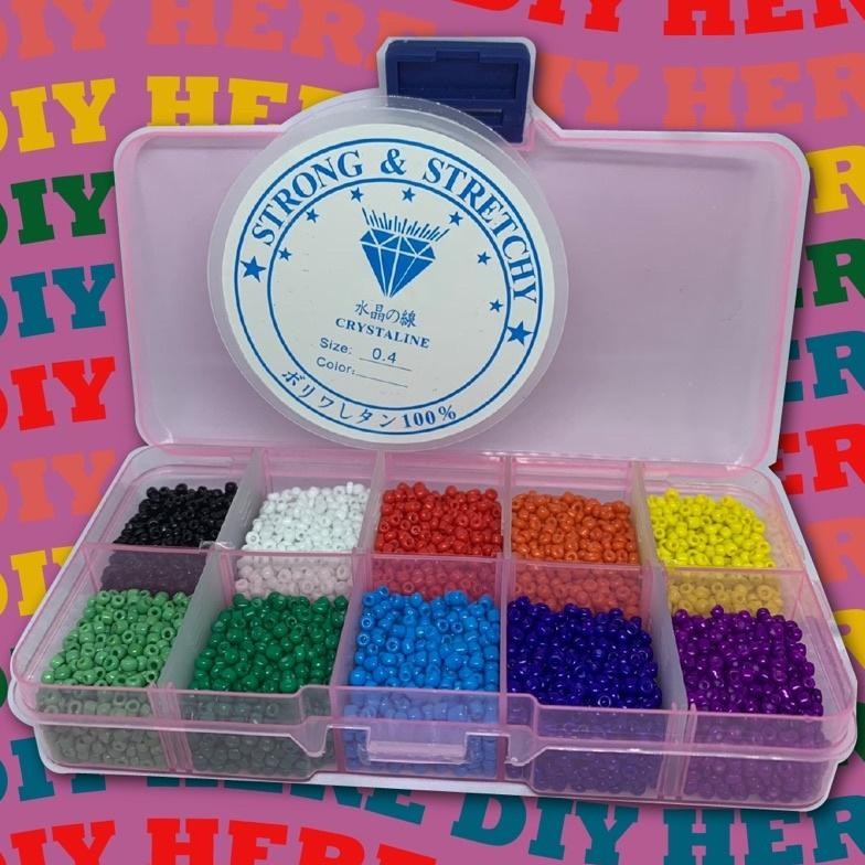 

MANIK KIT BOX DAN SENAR, mote pasir diy paket set starter pack kit diy, payet beads 11/0 2 mm, box kotak tempat manik, senar elastis 0,4 atau 0,5 mm, bead bahan kerajinan tangan kalung gelang cincin paket usaha kecil BAYAR DI TEMPAT AST