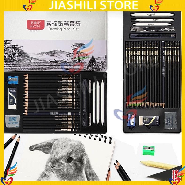 

Jiashili Nyoni Drawing Pencil Gambar Set 29pcs Metal Tin Box Pensil Gambar Lukis Sketsa Lengkap Paket AST