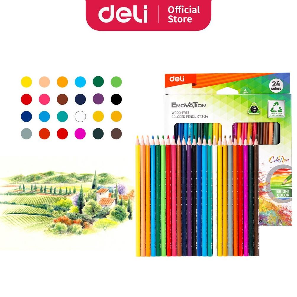 

Pensil Warna Deli 24 Warna Panjang Enovation Wood-Free - EC113-24 AST