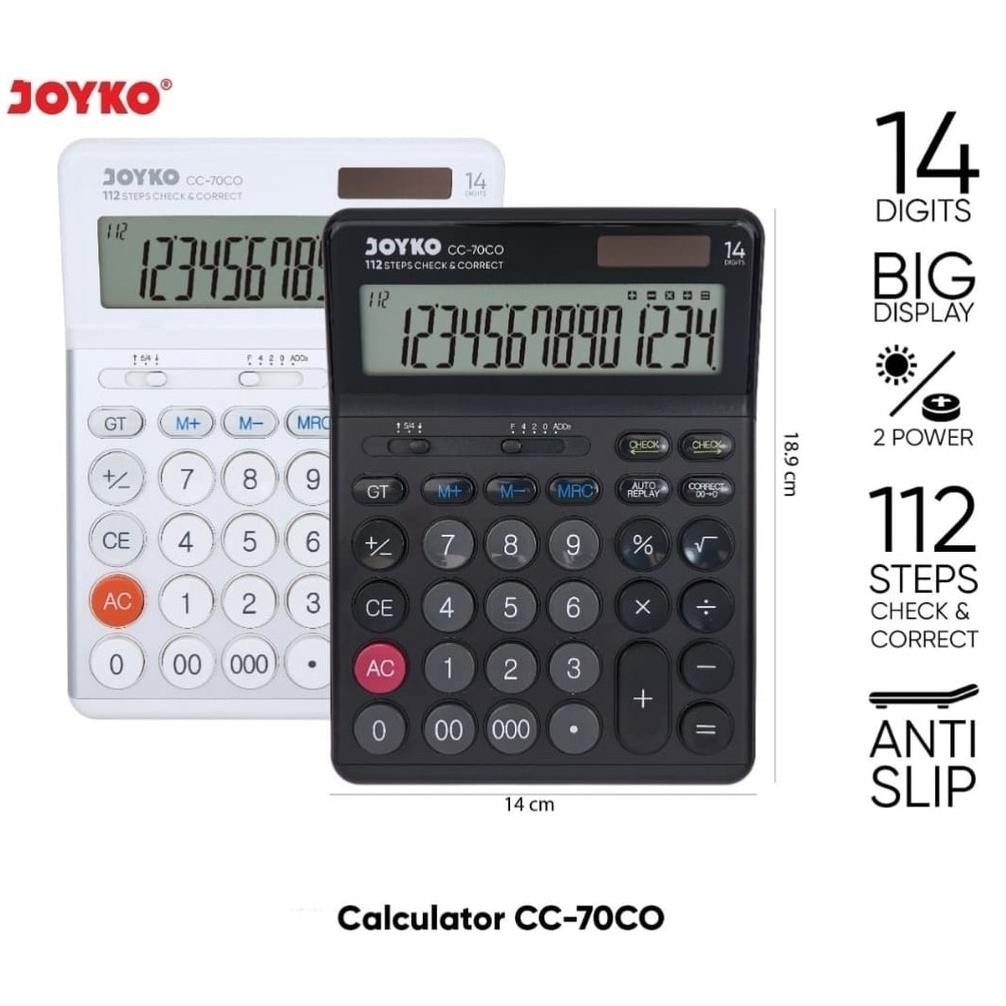 

JOYKO CC 70CO CHECK & CORRECT CALCULATOR - Kalkulator With Alumunium Surface 14 Digit Cek ulang AST