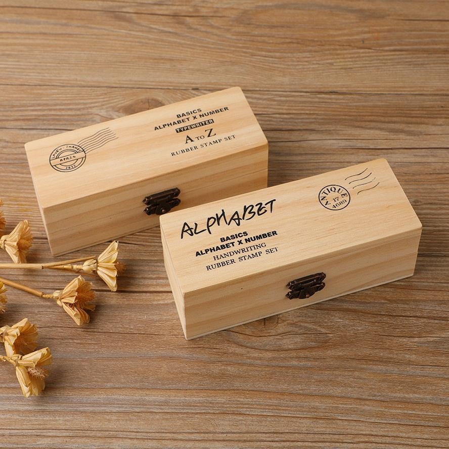 

42 PIECES BASIC ALPHANUMERIC SYMBOL RUBBER STAMP WOODEN BOX SET STEMPEL KARET KAYU AST
