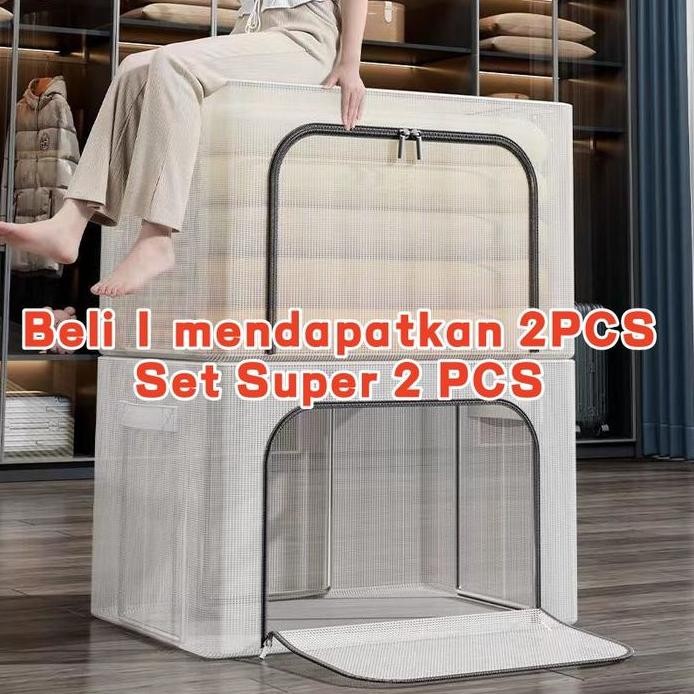 

Terlaris 66/110L Kotak Penyimpanan Storage Box Baju Penyimpanan Transparan Tahan Air Kotak Kapasitas Ekstra Besar Box Rangka Baja Lipat Serbaguna Lemari Pakaian