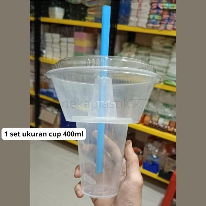 Snack Tray Cup Minum + Makan Ukuran 380Ml 400Ml 500Ml 700Ml Cup Minum Kekinian Cup Injection Cup Pp 