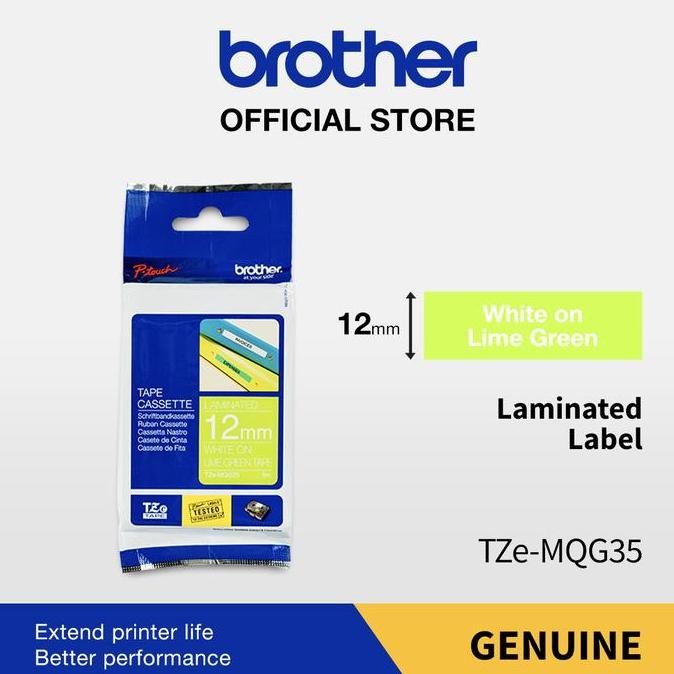 

Brother Label Tze-Mqg35 12Mm X 5M White On Lime Green Tape Tzemqg35 New Stok