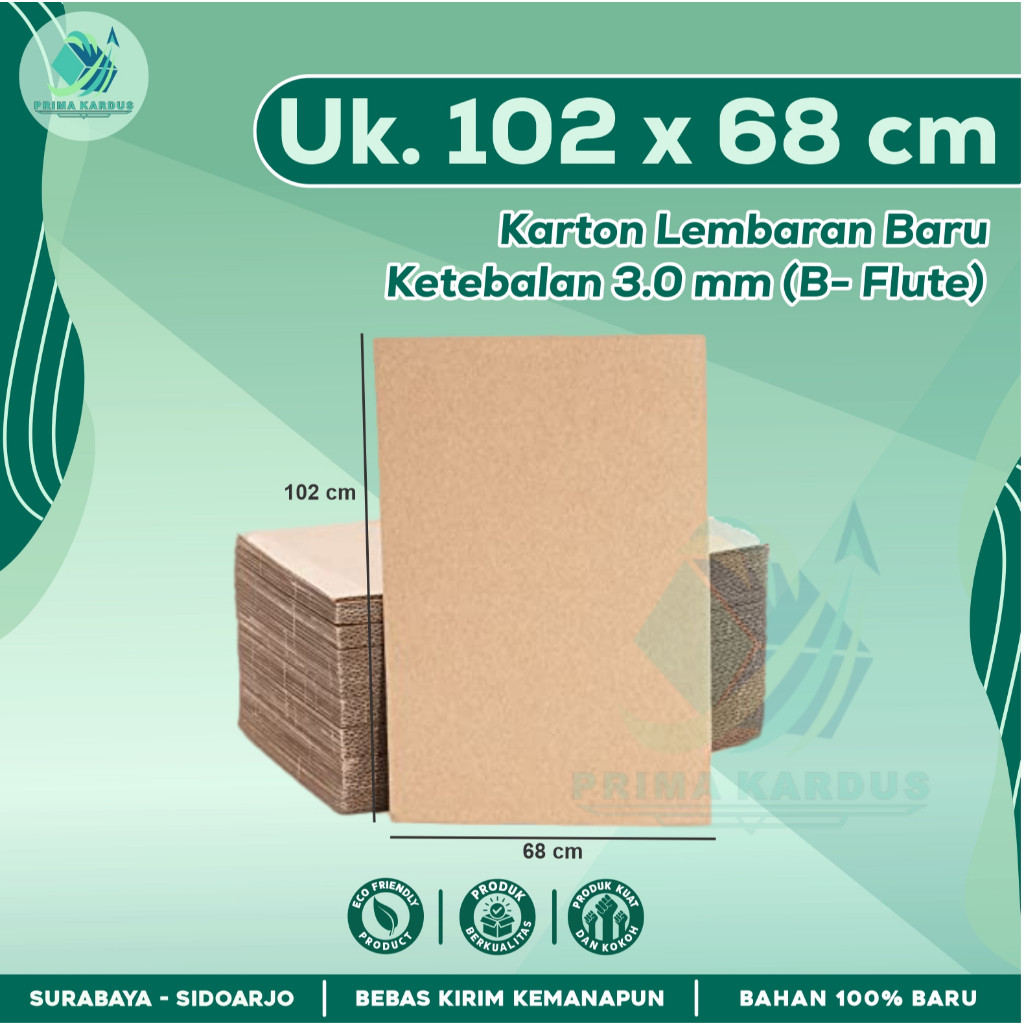 

Kardus / Karton Lembaran Ukuran 102x68 cm | B-Flute ± 3mm Single Wall |