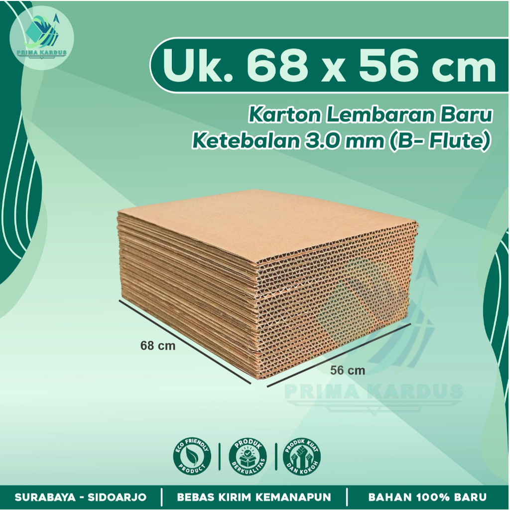 

Kardus / Karton Lembaran Ukuran 68x56 cm | B-Flute ± 3mm Single Wall |