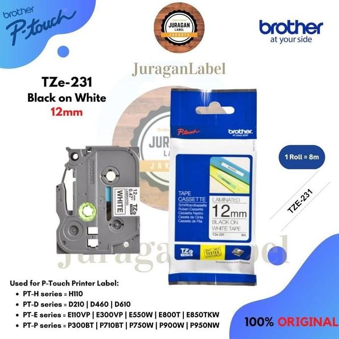 

Brother Ptouch Tape Label Black On White 12Mm|Tze-231|Tze 231|Tze231| New Stok