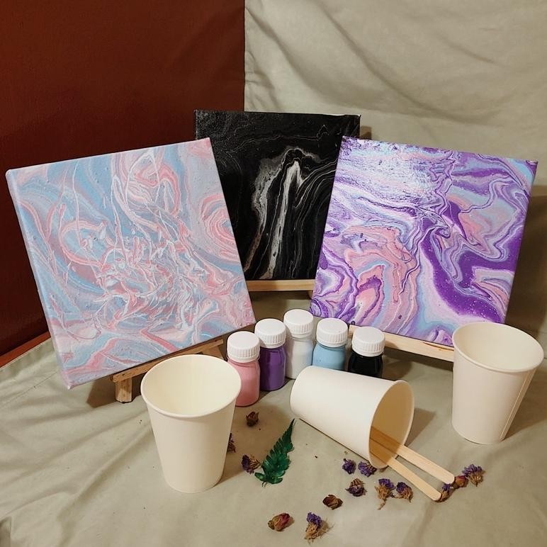 

DIY Acrylic Pouring Art by Sweetie Seasons | Termasuk Easel | Pouring Paint Art | DIY Pouring Kit | DIY Painting Kit | Painting Set Do It Yourself AST