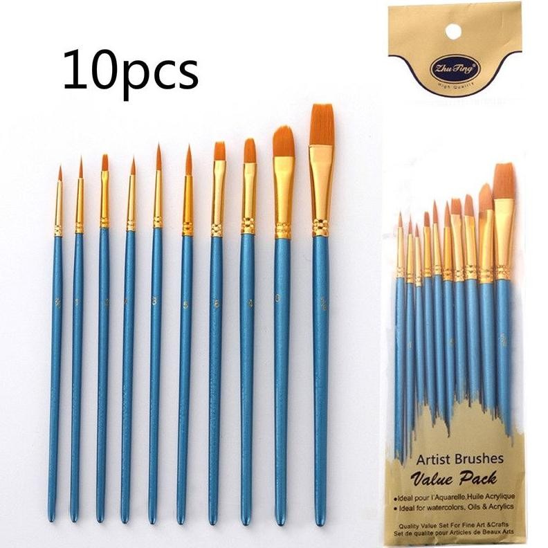 

10Pcs/set Paint Brushes Artist Nylon Hair Painting Brush Kuas Lukis Profesional AST