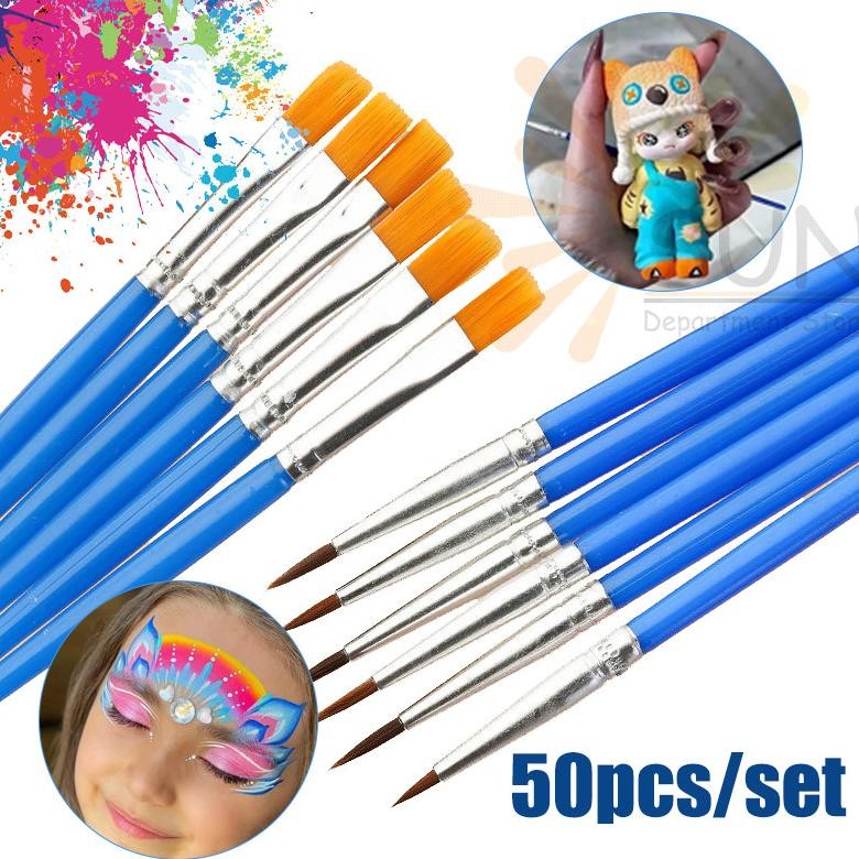 

50pcs Nilon Cat Air Biru Flat Kuas Lukis Akrilik BuluTip Sikat Runcing Sikat Kuas Lukis Set Paintbrush AST