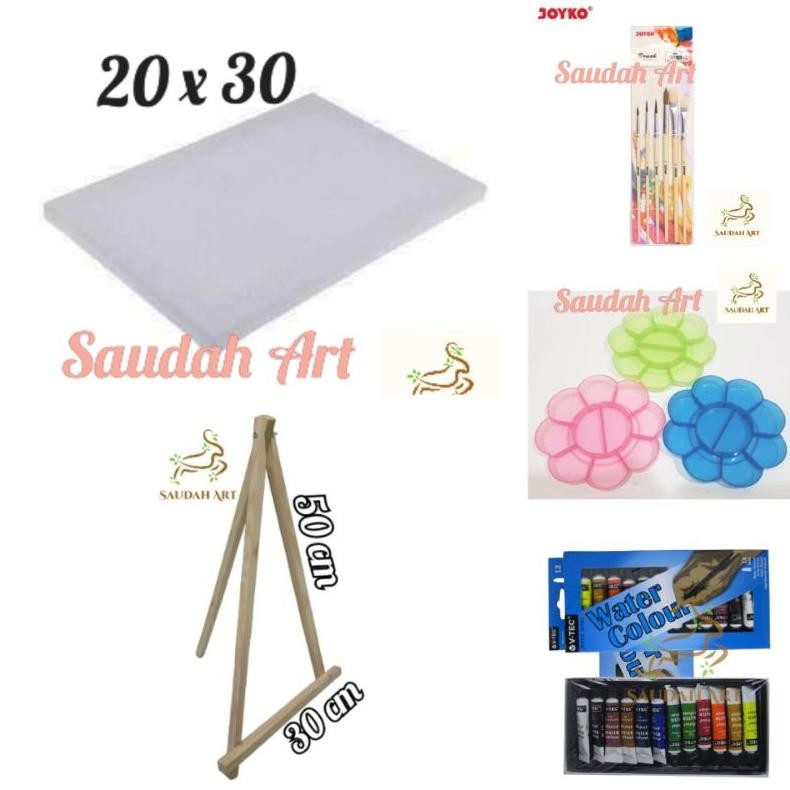 

Paket Lukis Lengkap (kanvas 20x30,kuas,palet,cat air @6ml,easel 30x50) AST