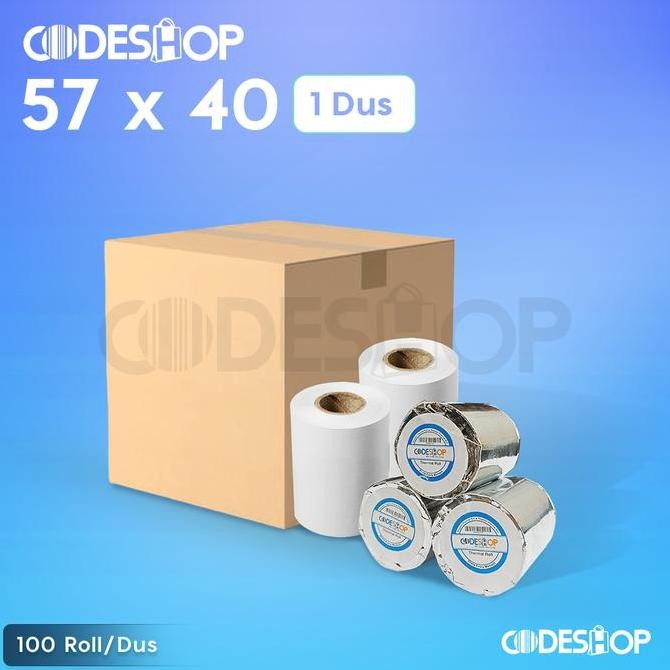 

NEW 1 Dus Kertas Thermal Codeshop 57 x 40 100Roll/Dus Warna Hitam