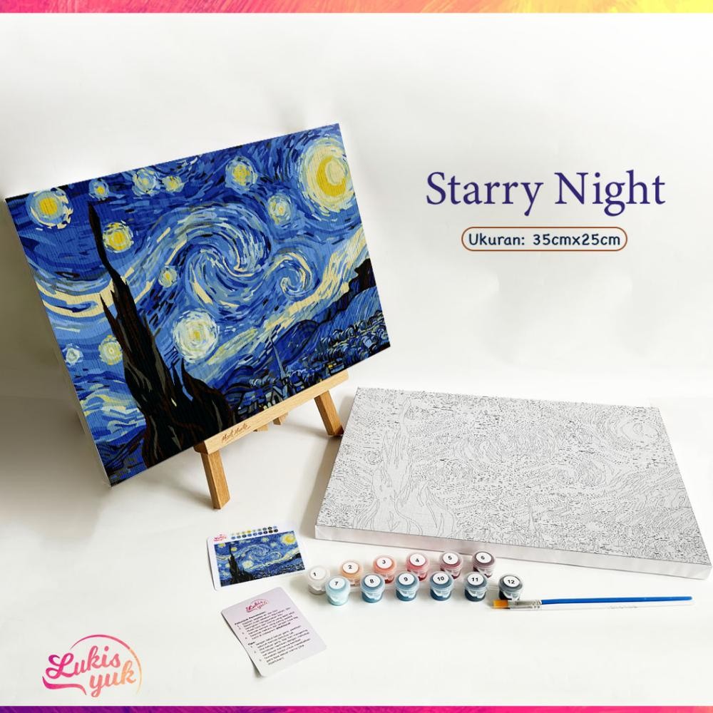 

Starry Night - Paint by Numbers Kit - 35x25cm - Cat Akrilik - Kanvas Lukis - by LukisYuk AST