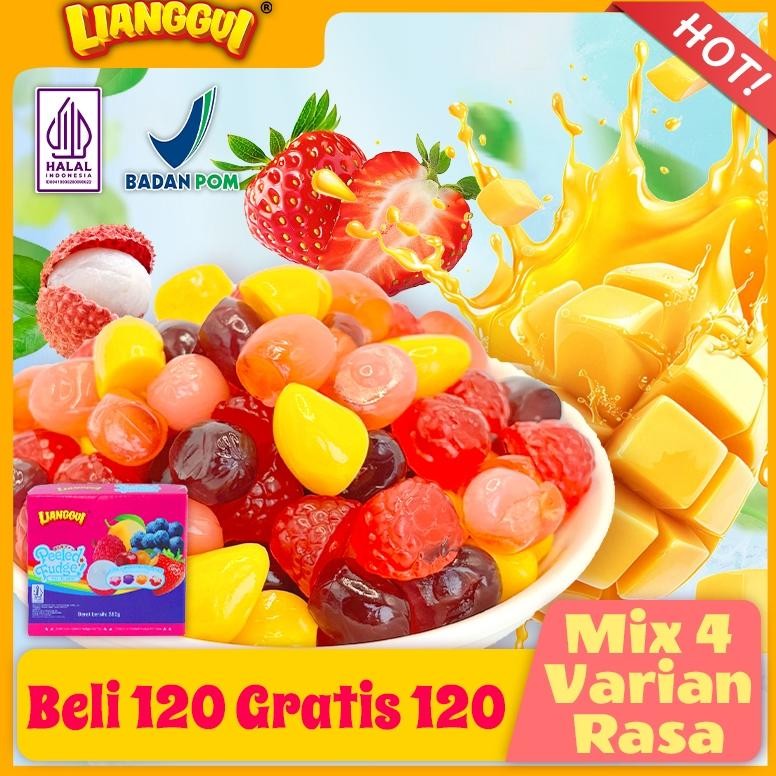 

120pcs Lianggui Permen Jelly Buah 4 Rasa Mangga/Stroberi/Jeruk Kenyal Halal