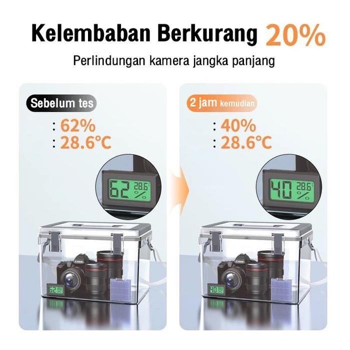 Kotak Tahan Lembab Kamera Digital Dry Box Kamera 3 In 1 Set Free Silica Gel Dan Higrometer Kualitas 