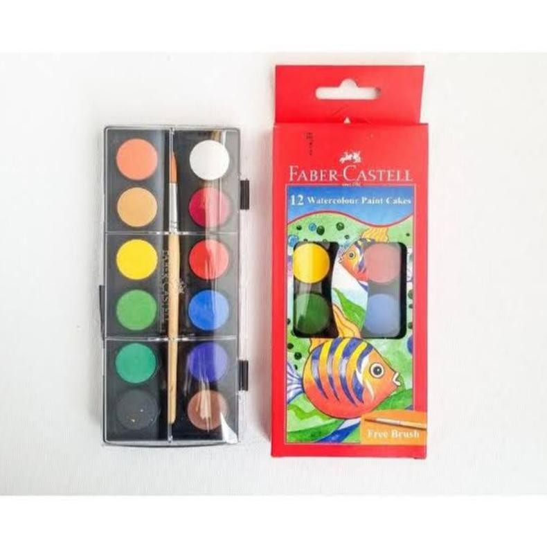 

FABER CASTELL WATERCOLOR CAKE SET 12 WARNA CAT AIR PADAT AST