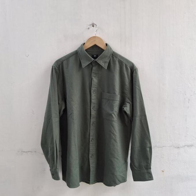Kemeja Uniqlo Flannel 57 Olive Baru Asli Original (Best Quality)