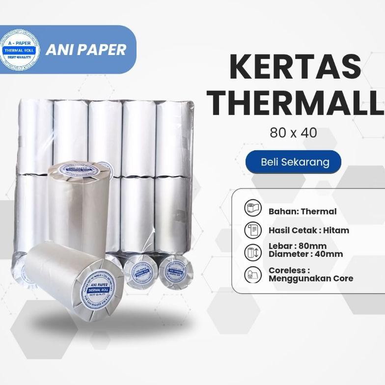 

Kertas Thermal 80mmx40mm/80mmx38 isi 10roll AST