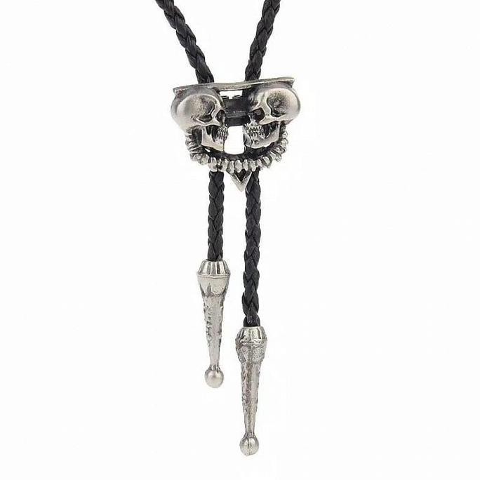 Houseofcuff Dasi Bolo Tie TWIN SKULL SILVER BOLO TIE