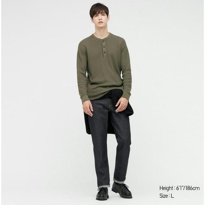 Uniqlo - Men T-Shirt Waffle Men Henley Neck Lengan Pjg (Best Quality)
