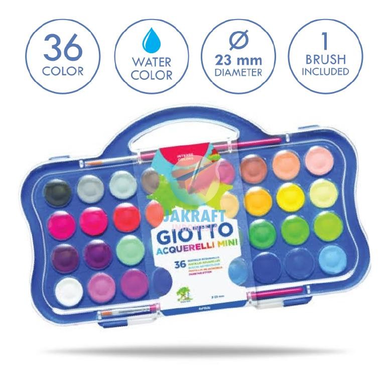

(1 Set) Cat Air GIOTTO 36 Warna Watercolor Mini Acquerelli +Bonus 1 Pcs Kuas Lukis AST