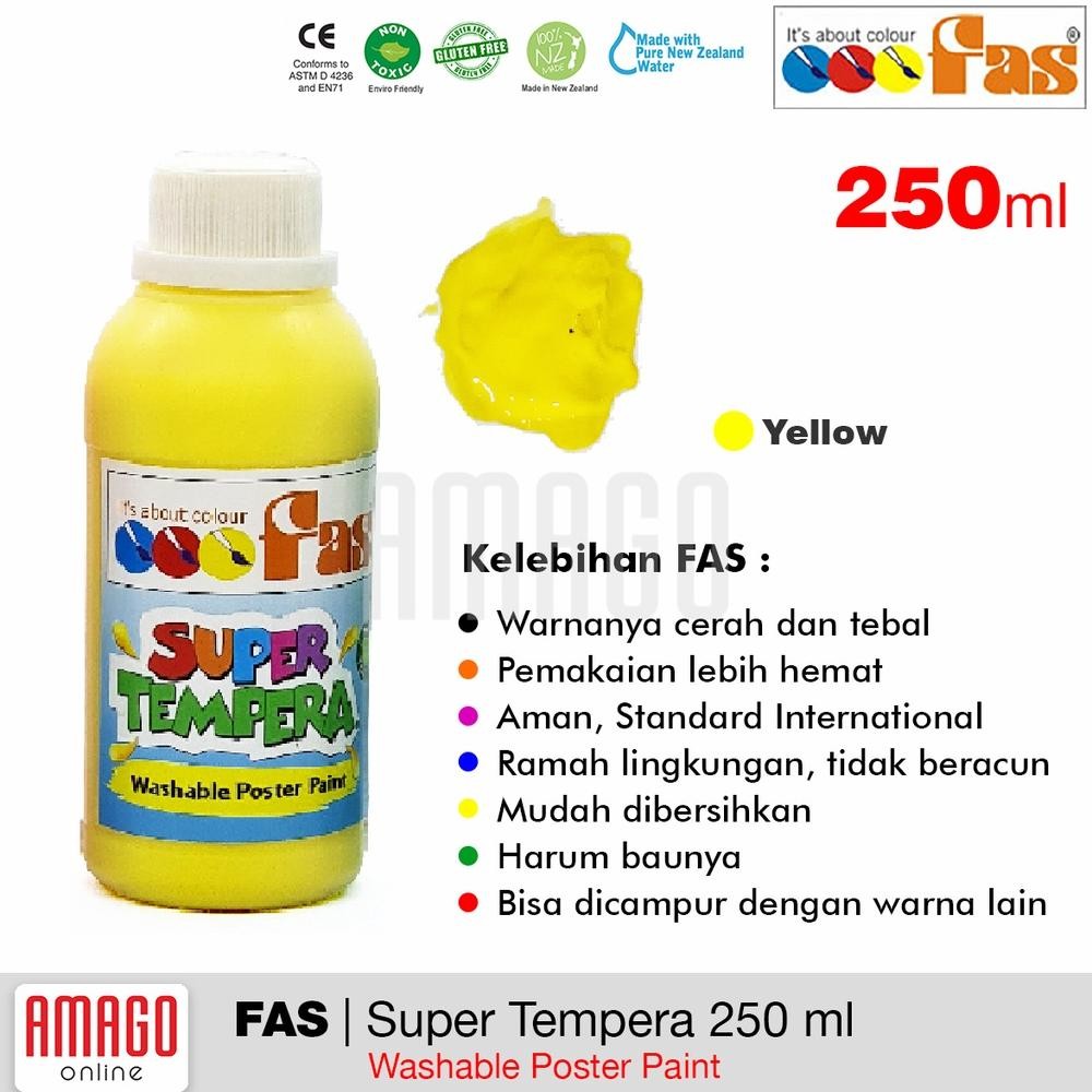 

FAS Super Tempera Washable Poster Paint Cat Lukis Cepat Kering Sekolah 250 ml - warna Yellow AST