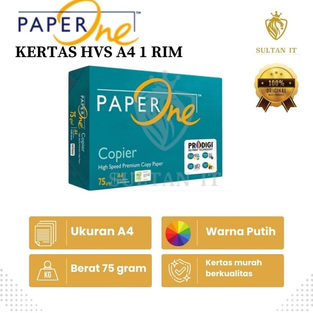 

Kertas HVS Paper One A4 75gsm 1 Rim / HVS A4 100gsm Isi 100 Lembar Putih Kertas Fotokopi Print AST