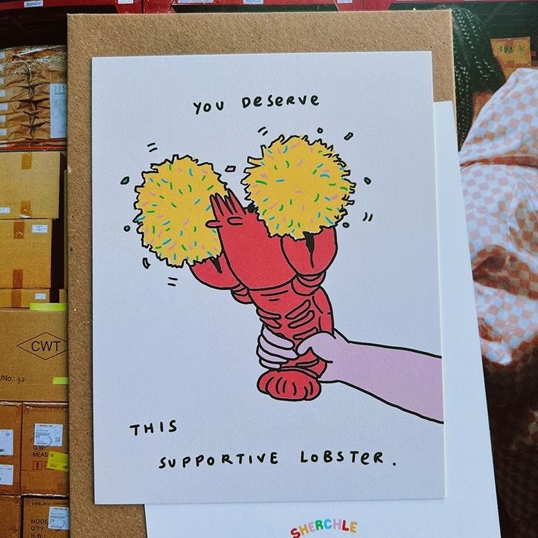 

Supportive Lobster - Mini Art Print / Greeting Card AST