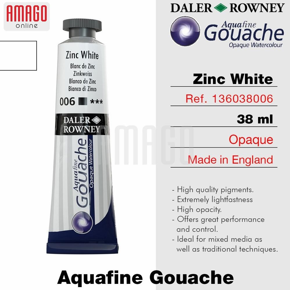 

DALER-ROWNEY Aquafine Gouache Opaque Watercolour 38 ml - Cat Air Lukis - Zinc White - 136038006 AST